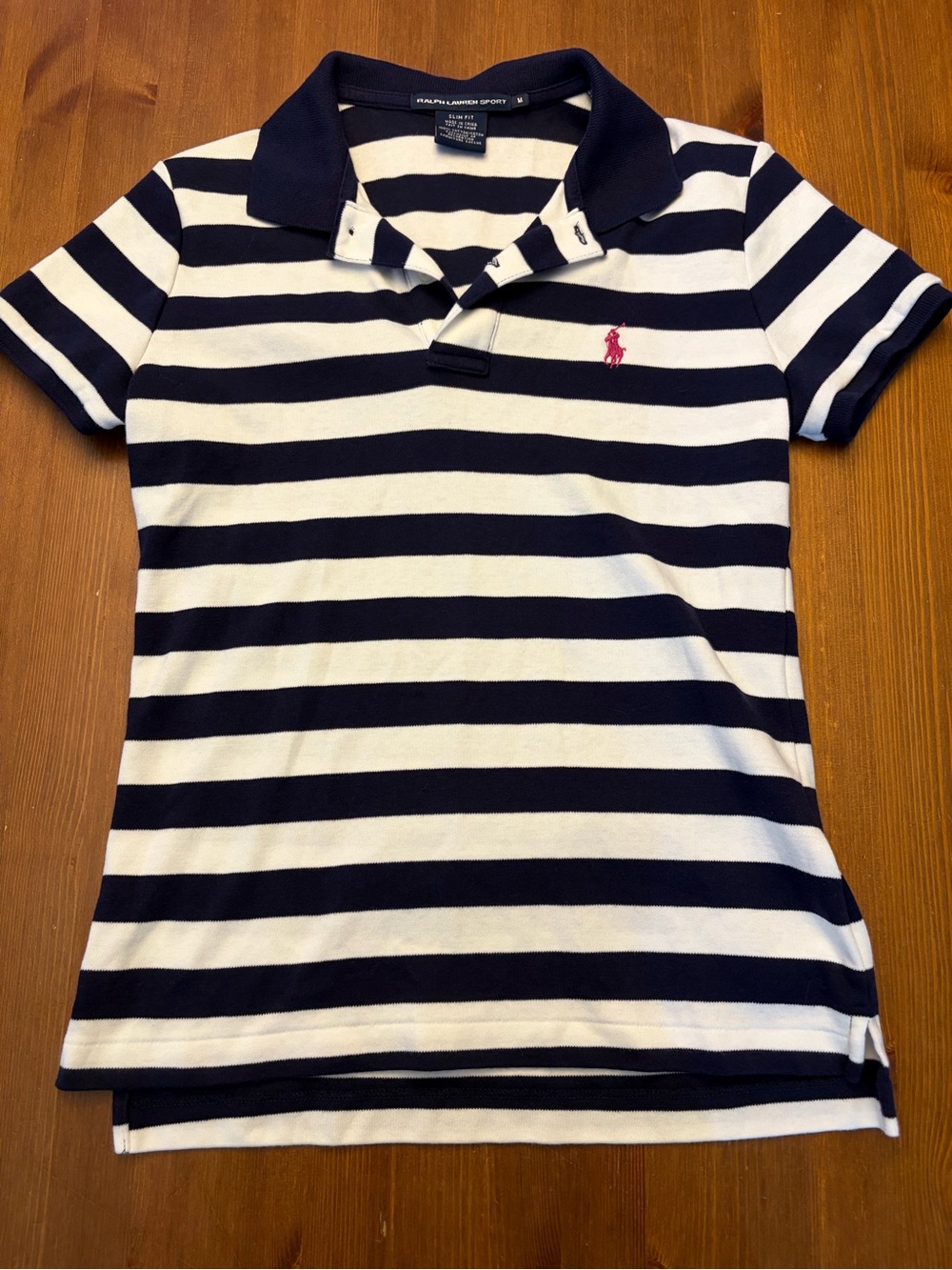 Ralph Lauren Women’s Navy & White Striped Polo Shirt size M - Picture 4 of 5
